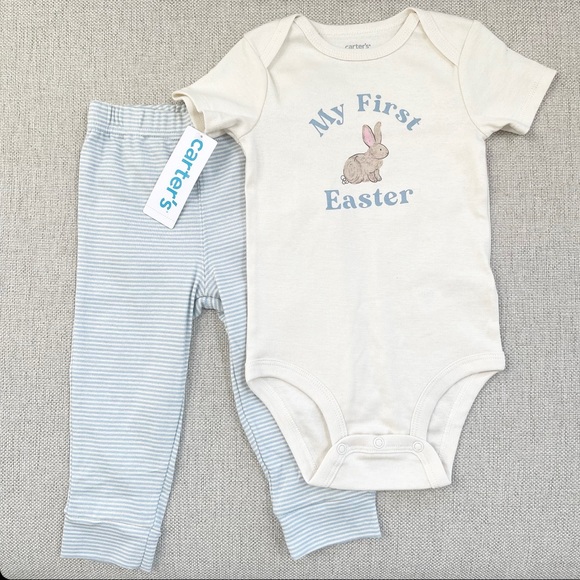 Carter’s | Baby 2-Piece Blue & Cream ‘My First Easter’ Bodysuit Pant Set *NWT* - Picture 2 of 11